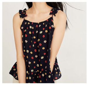 Madewell Silk Ruffle-Strap Cami Top Confetti Floral Peplum Blue Blouse Size 8